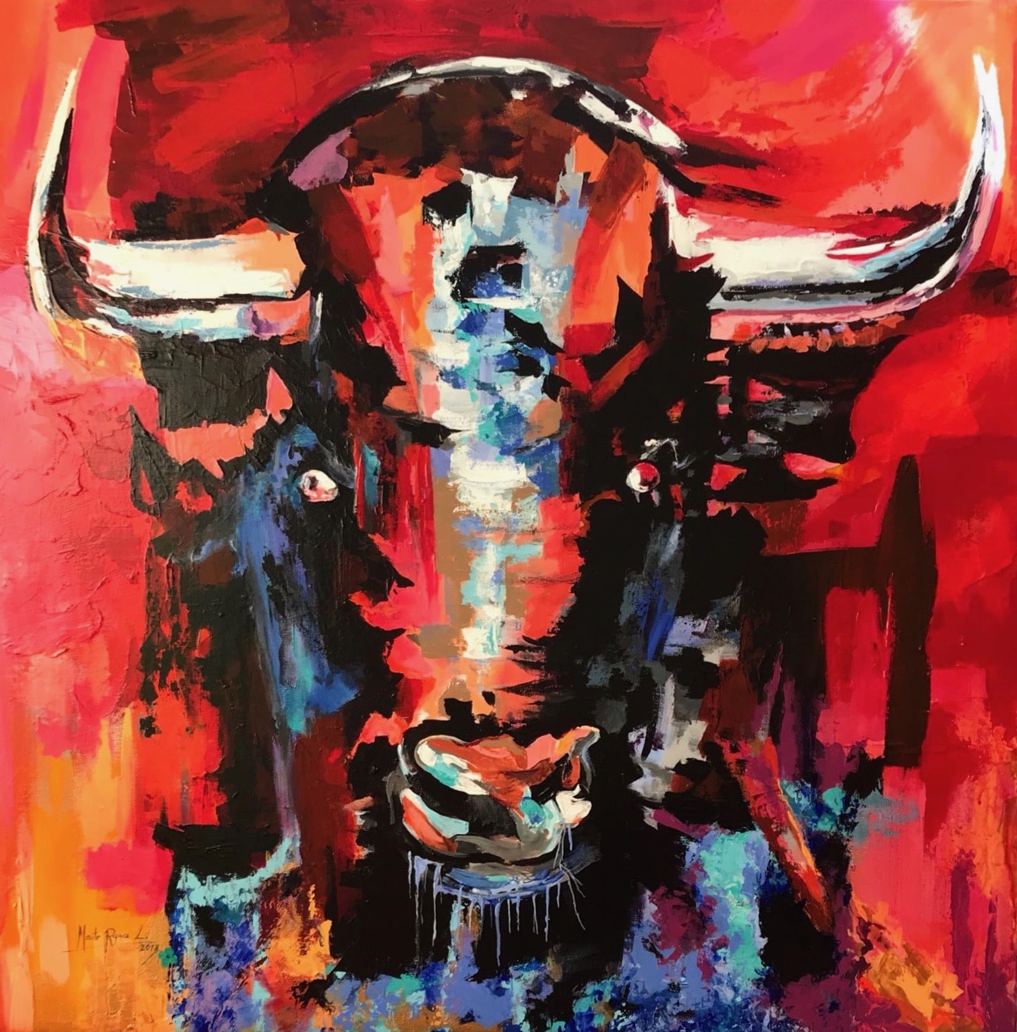 Bulls, Toros, Bullfight, Maite Rodriguez, Art, Abstract, Animal, Expressionism, Modern, painting, acrylic, canvas, original, buy,
